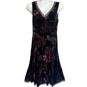 Vintage Jonathan Martin Burnout Velvet Semi-Sheer Floral Lace Trim Dress 14